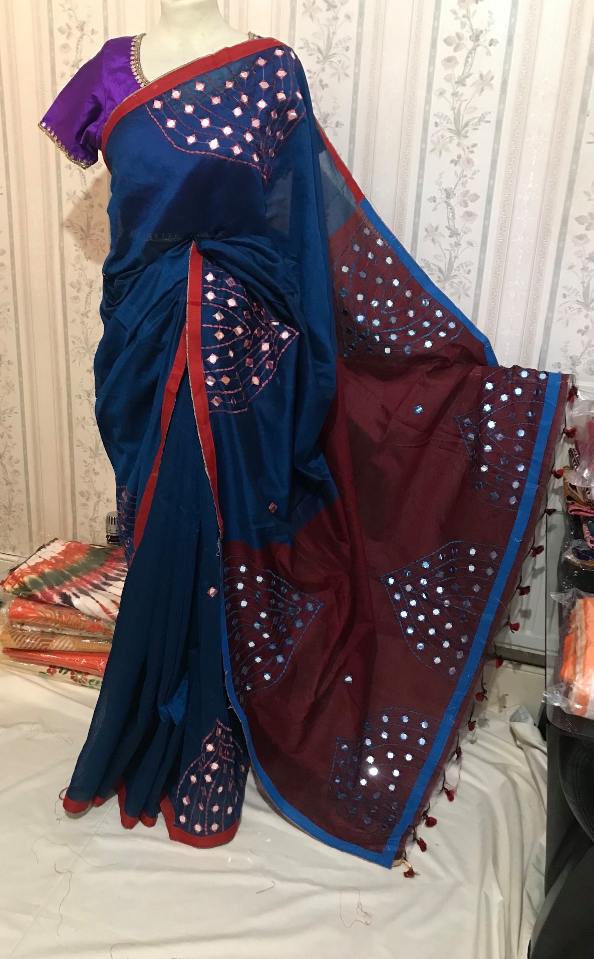 Handloom flower embroidery